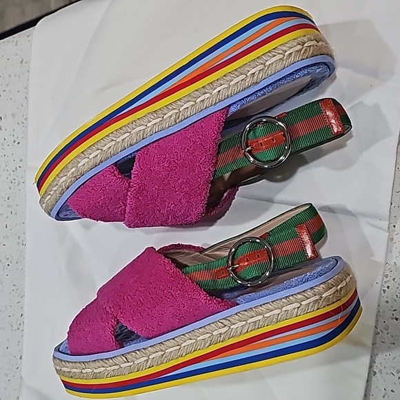 GUCCI SOFT SPONGE SANDAL SIZE 38 VIOLET FABRIC RUBBER MULTI COLOR SOLE. - Picture 3 of 6